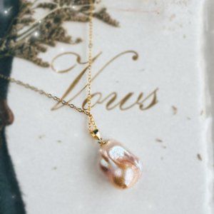 Gold Vermeil Natural Baroque Pearl Necklace Silver Genuine Pearl Pendant for Her
